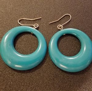 Funky plastic teal dangling earrings